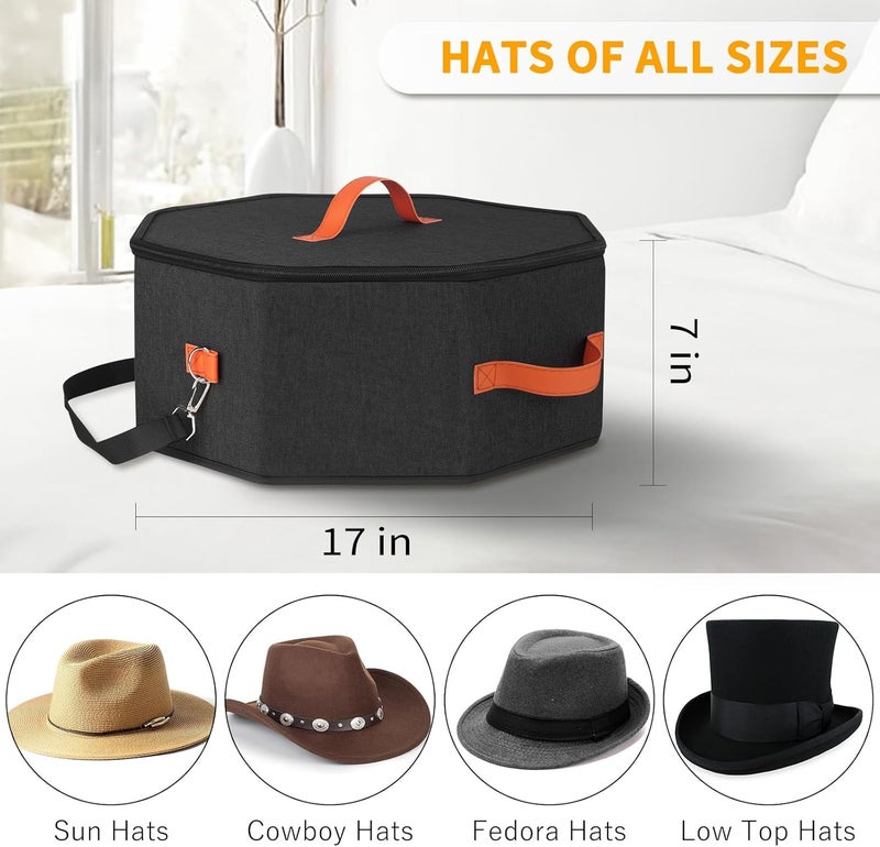 kushon Hat Storage Box for Women & Men, Hardboard Support Hat Boxes with 1 Door Hook Hat Organizer, Cowboy Hat Box for Travel, Hat Bag Hat Case (Black) - Image 4